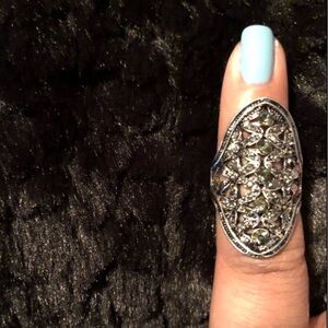 Sugared + Bronzed Antique Glam Domed Silver Ring•8